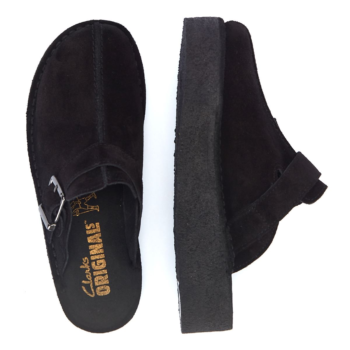 Clarks Original Trek Wedge Women's Black Suede Mules