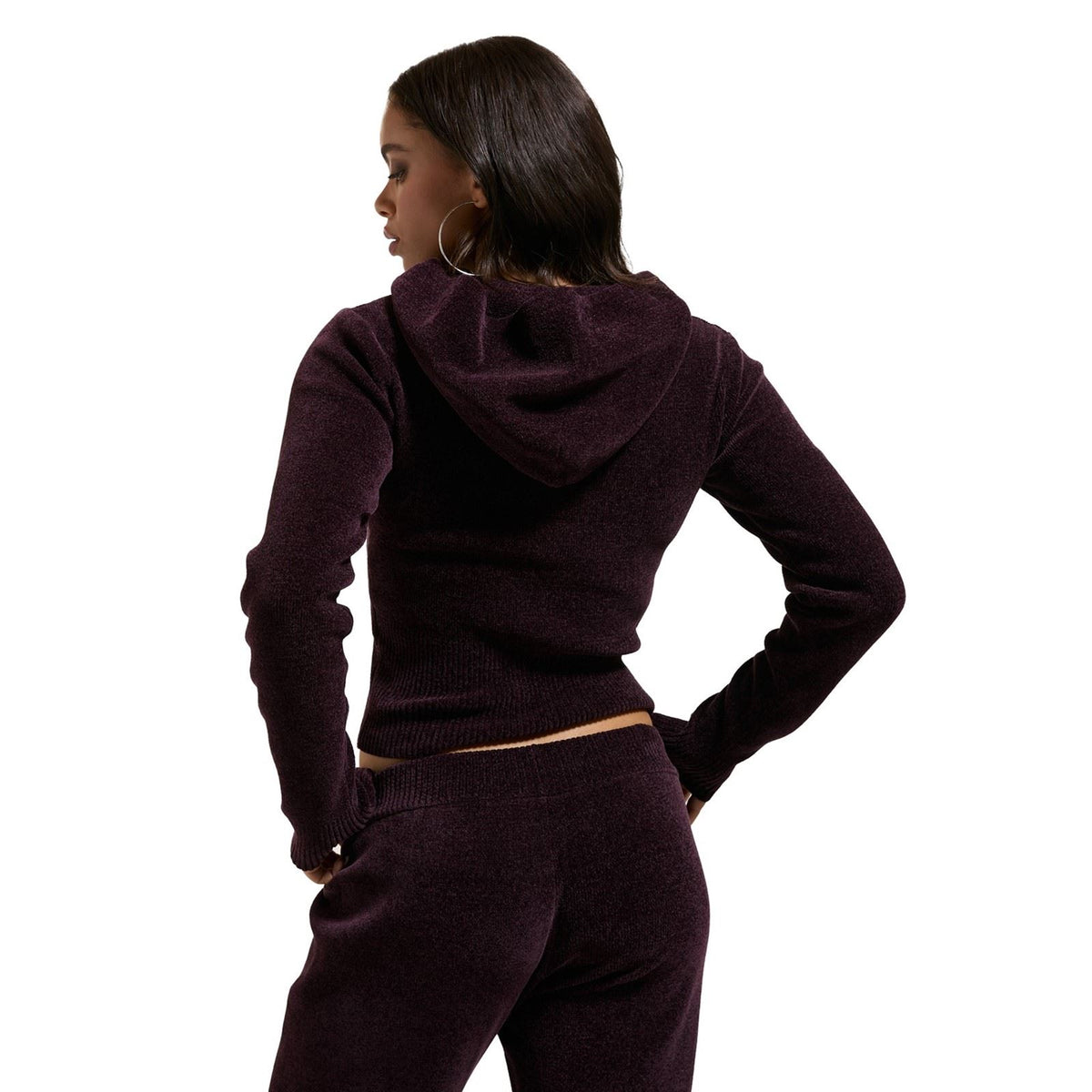 Juicy Couture Maya Knit Hoodie Women's Wine Hooded Sweatshirt
