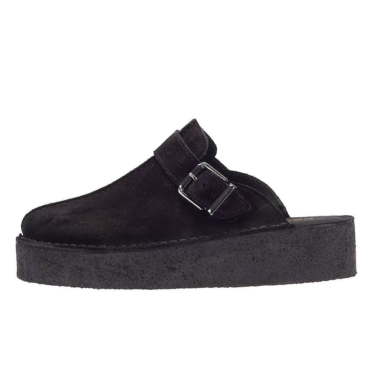 Clarks Original Trek Wedge Women's Black Suede Mules