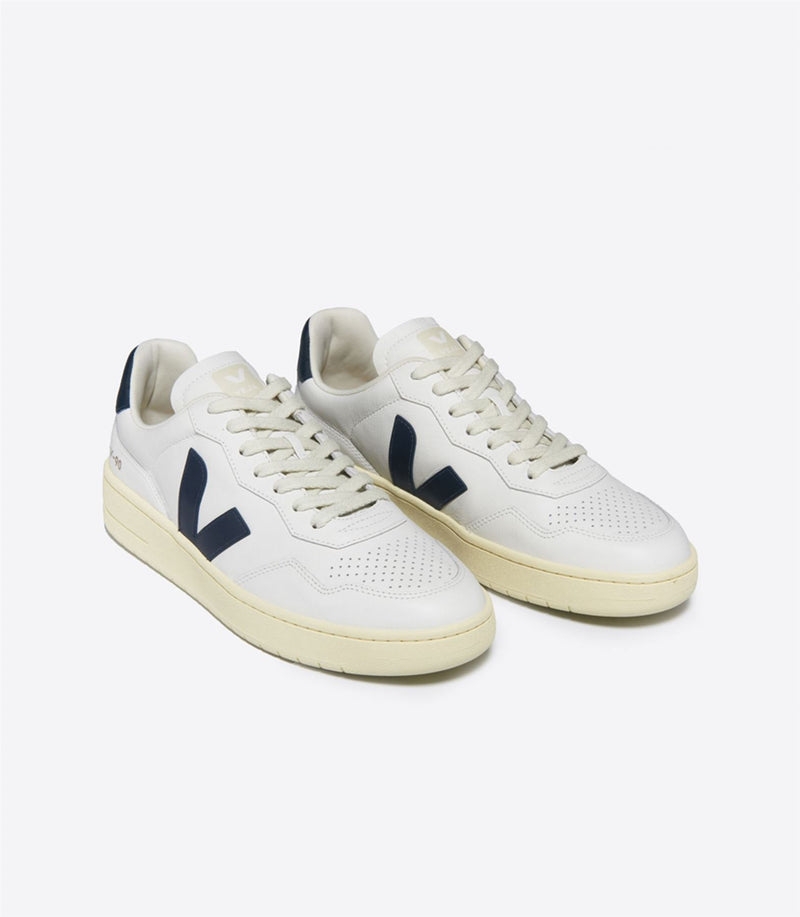 Veja V-90 Leather Women's White/Navy Sneakers