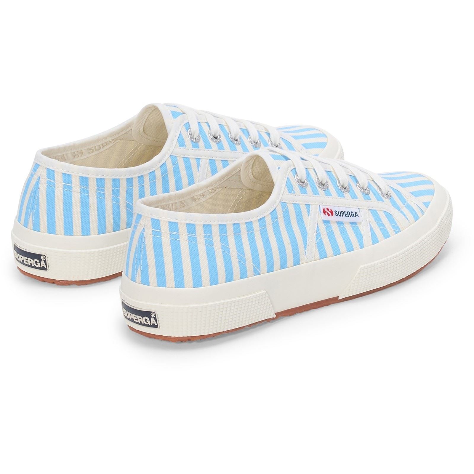 Superga 2750 Stripes Print Cotton Women's Off White/Azure Sneakers