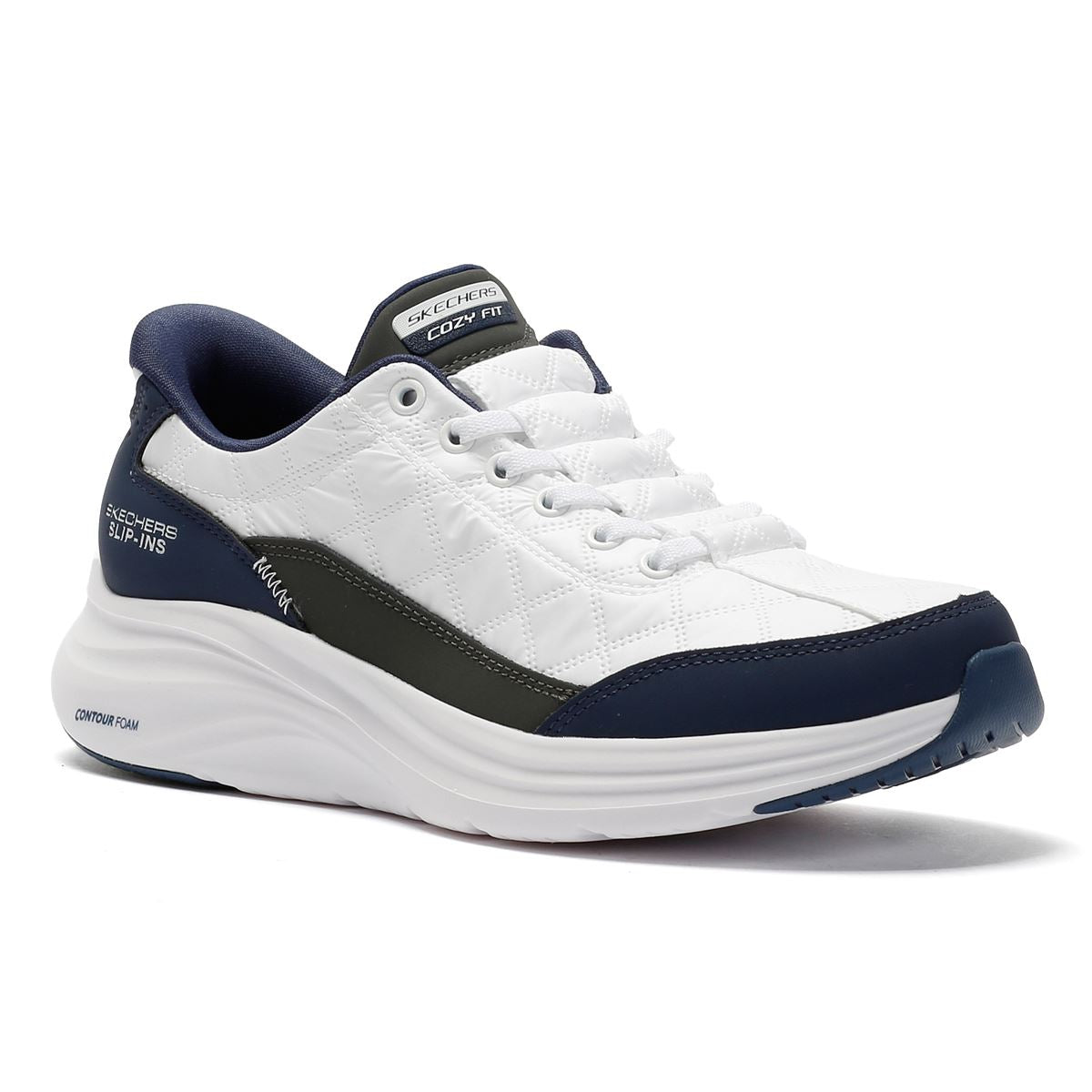 Skechers Slip-Ins Contour Foam Cozy Fit Women's White/Navy Sneakers