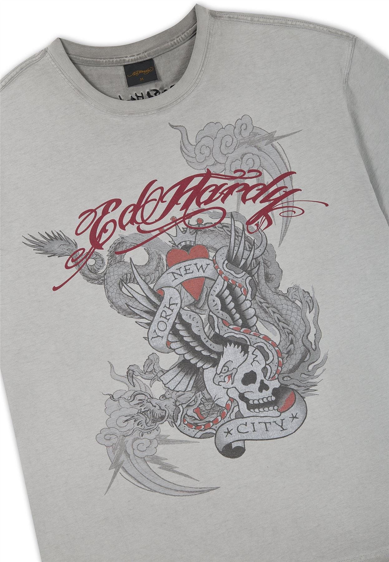 Ed Hardy Oil Wash New York Graphic Relaxed Men's Gray T-Shirts