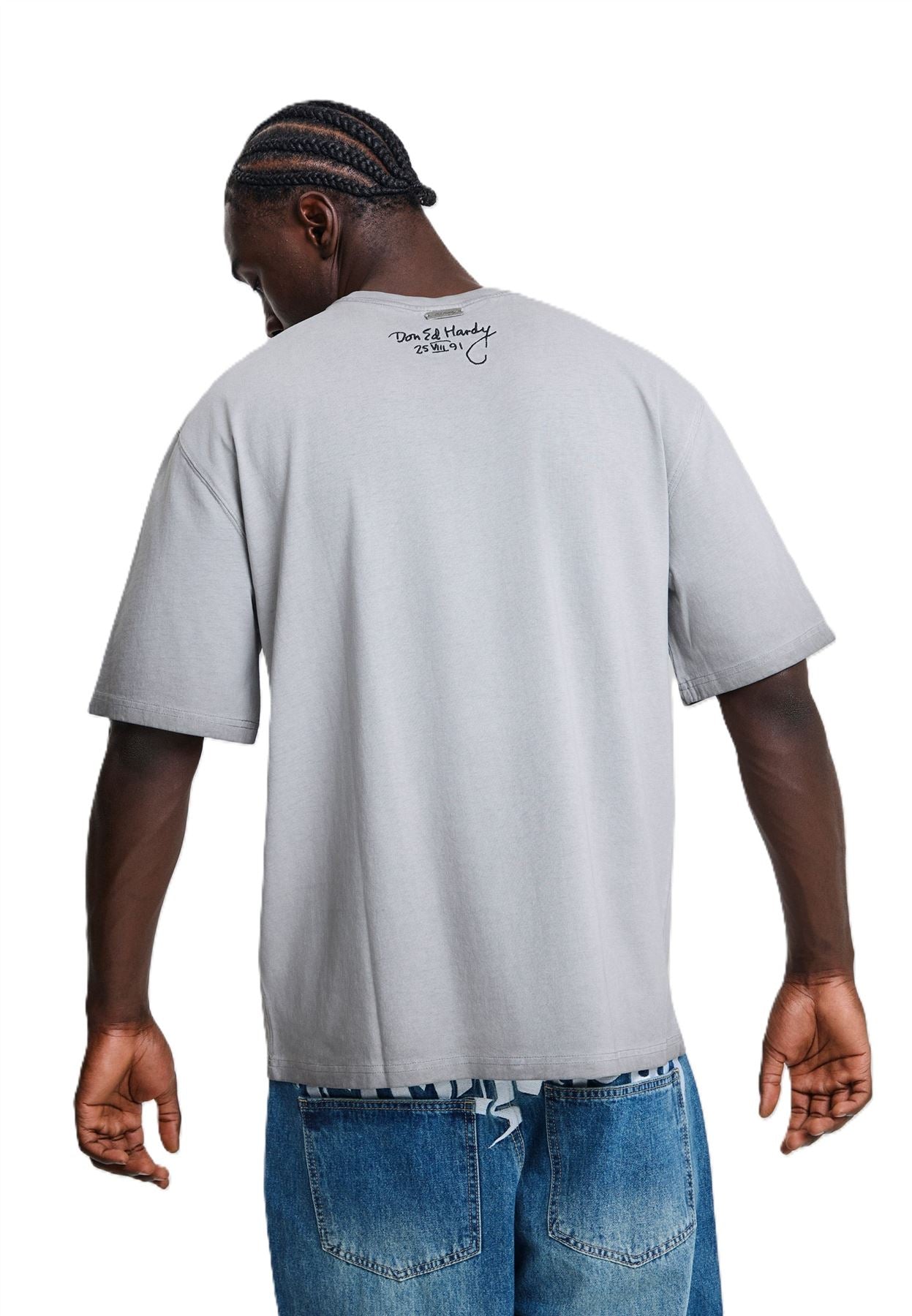 Ed Hardy Oil Wash New York Graphic Relaxed Men's Gray T-Shirts
