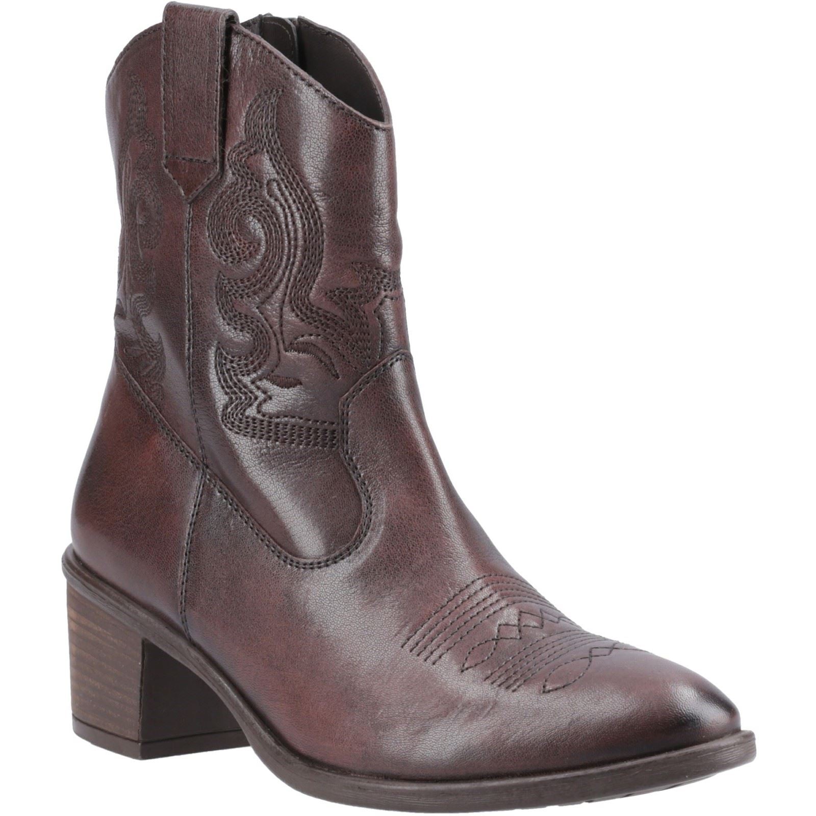 Hush Puppies Wynn Leather Women's Chocolate Heeled Ankle Boots