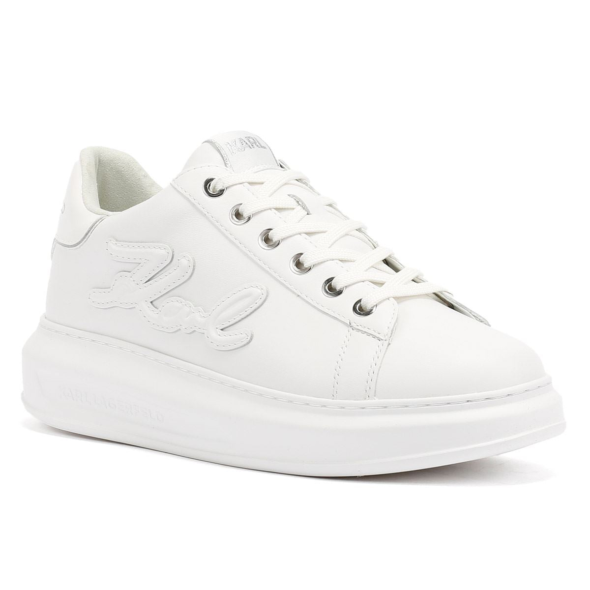 Karl Lagerfeld Kapri Signia Emboss Lo Lace Leather Women's White Sneakers