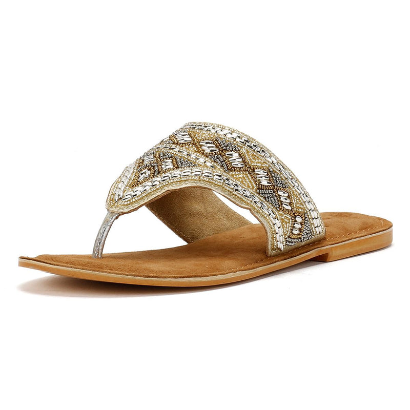 Tower London Wide Vamp Toepost Women's Gold Sandals