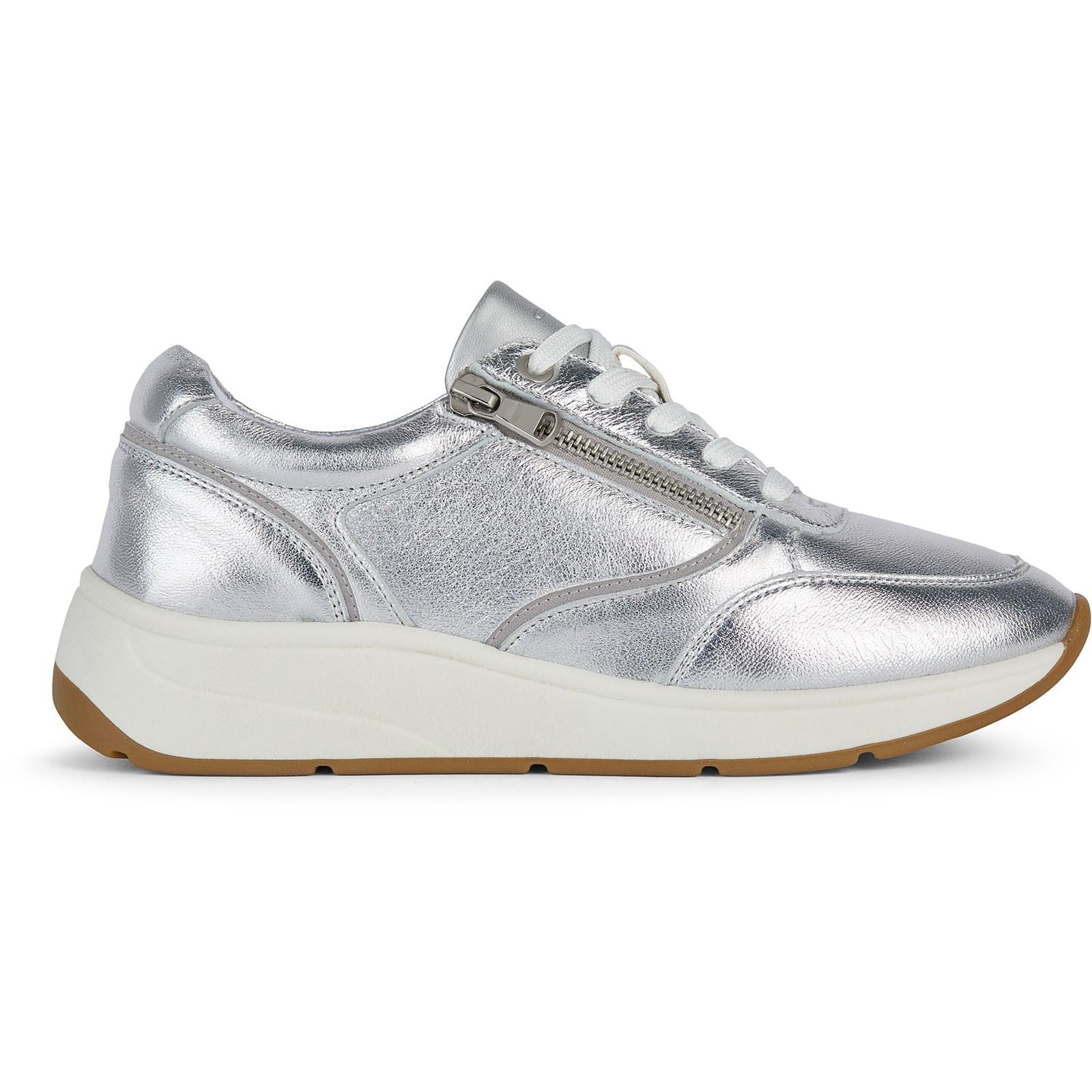 Geox D Cristael E Faux Leather Women's Silver Sneakers