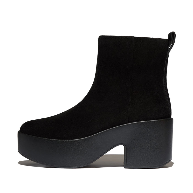 FitFlop Platfforms Heeled Suede Women's Black Ankle Boots