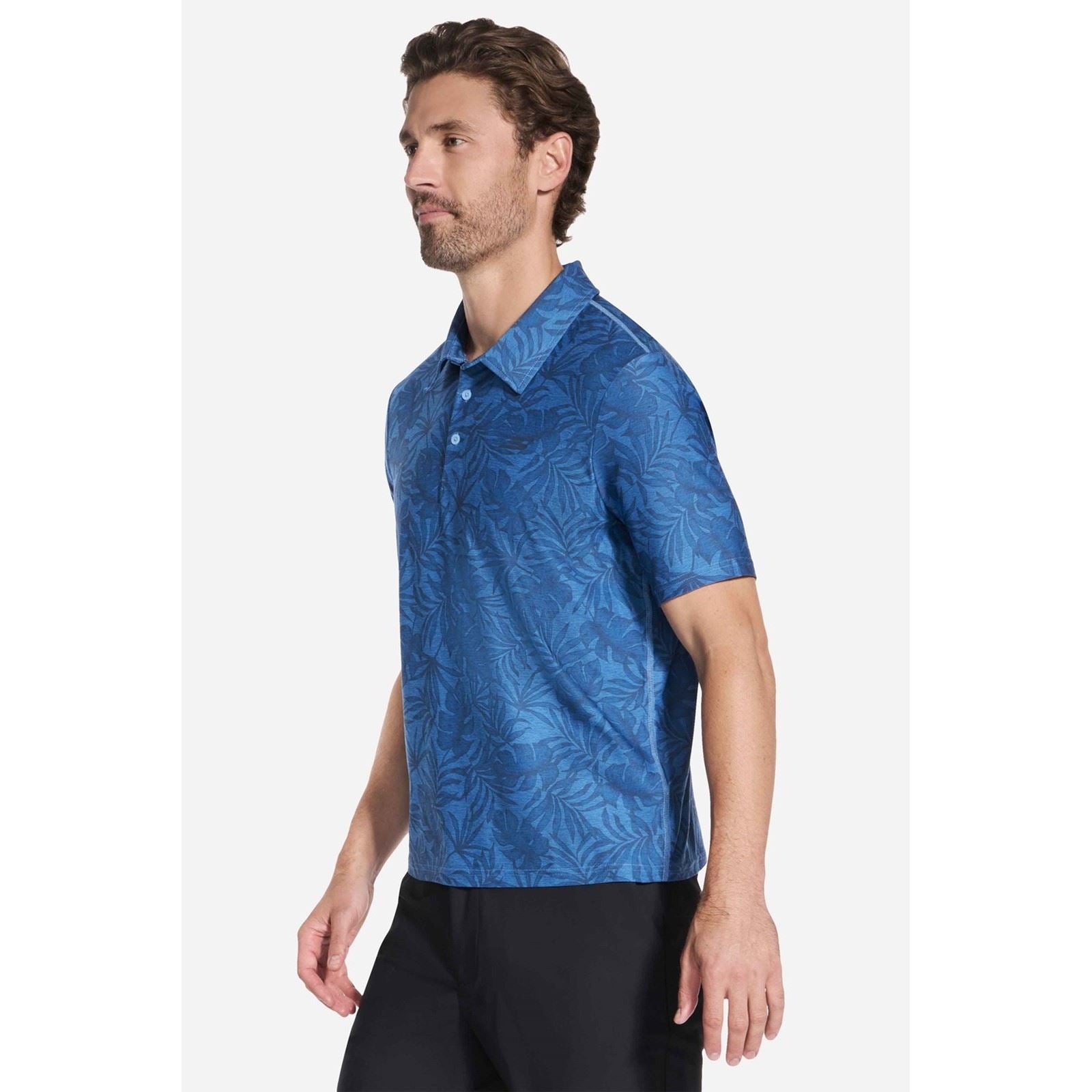 Skechers GO DRI All Day Printed Polyester Men's Blue Polo Shirt