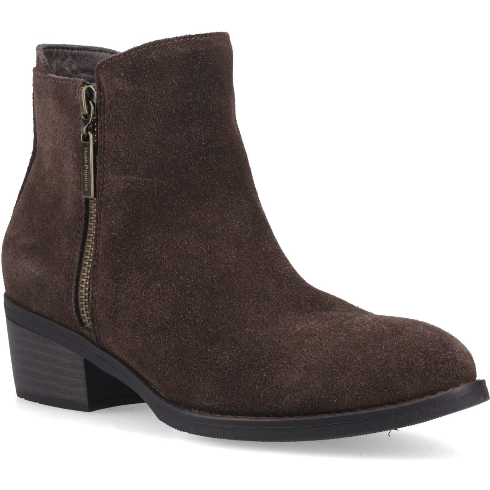Hush Puppies Ingrid Suede Women's Chocolate Heeled Ankle Boots
