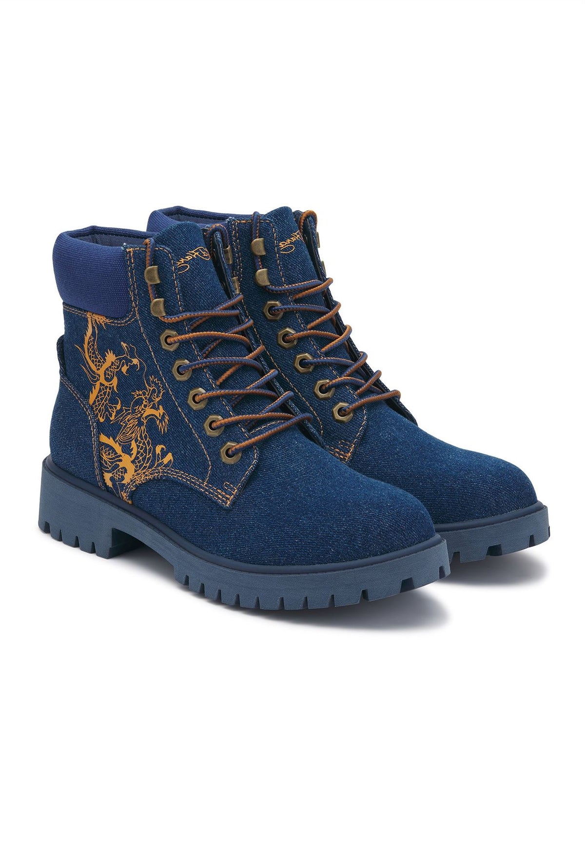 Ed Hardy Dancing Dragon Denim Men's Indigo Boots