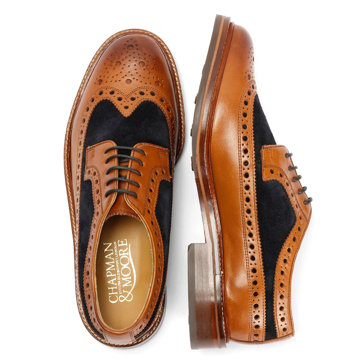 Chapman & Moore Longwing Brogue Leather/Suede Men's Tan/Navy Shoes