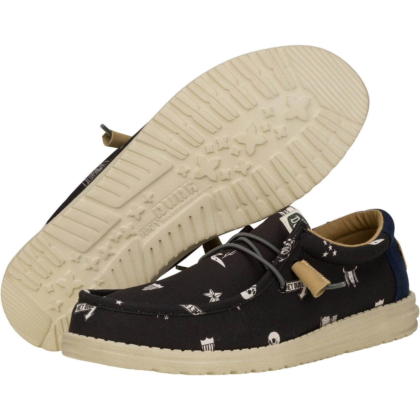 HEYDUDE Wally Stars n Skulls 100% Cotton Men's Black Shoes