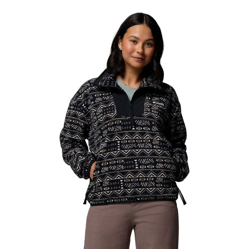 Columbia Sequoia Grove Printed Half Zip Polyester Women's Black Fleece Pullover