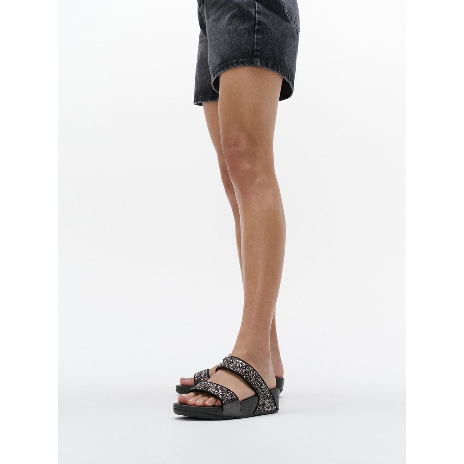 Fitflop Lulu 2 Bar Glitter Polyurethane Women's Black/Multi Sandals