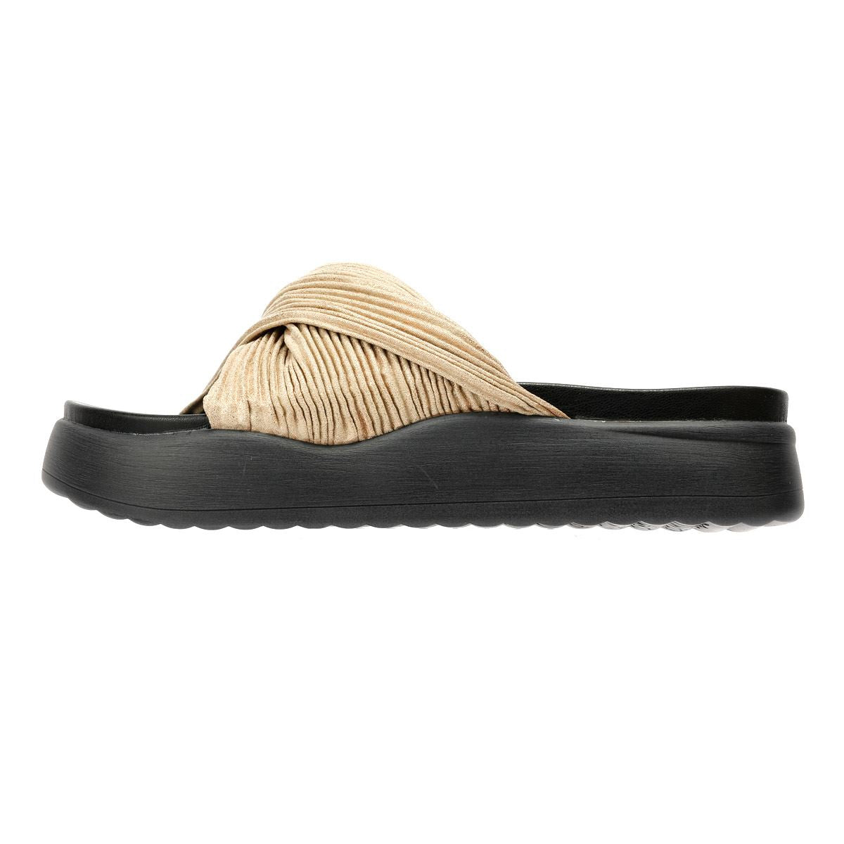 Desert Fleur Gabbro Pleated Satin Women's Gold Sandals