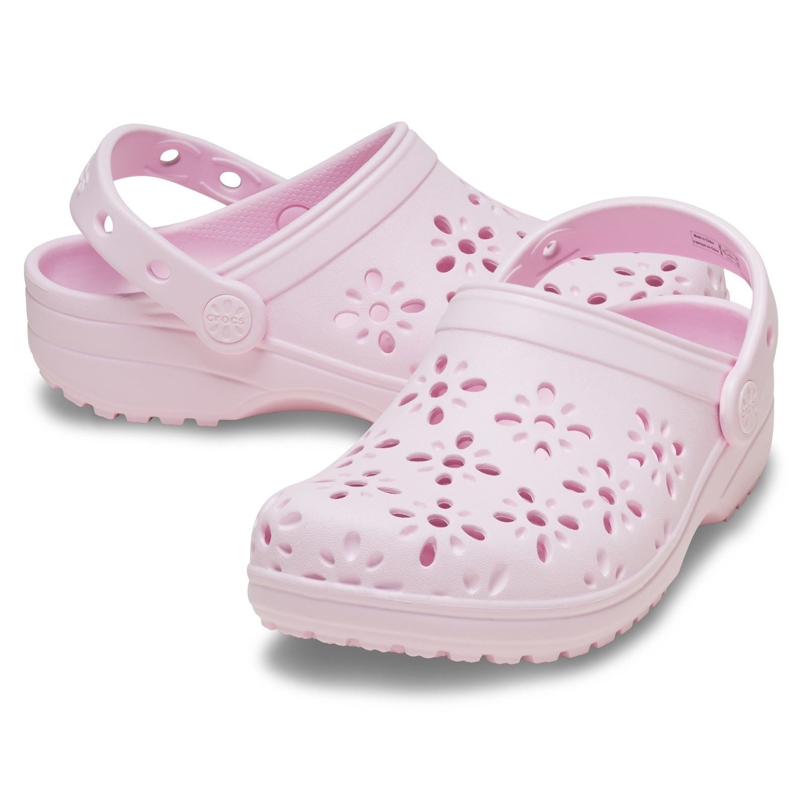 Crocs Classic Floral Cut Out EVA Kid's Pink Milk Clogs