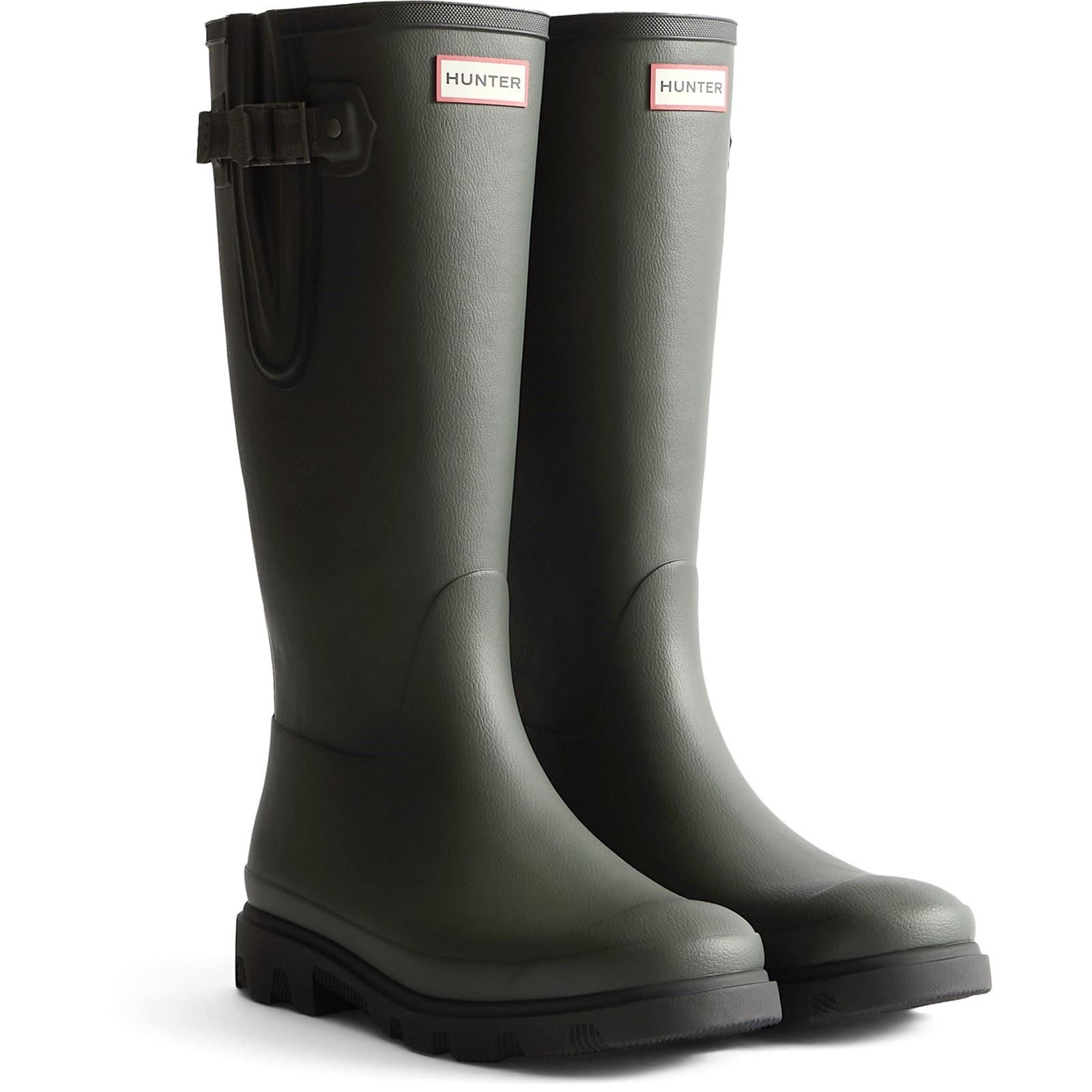 Hunter Downpour Adjustable Boot Rubber Women's Dark Olive/Black Wellington Boots