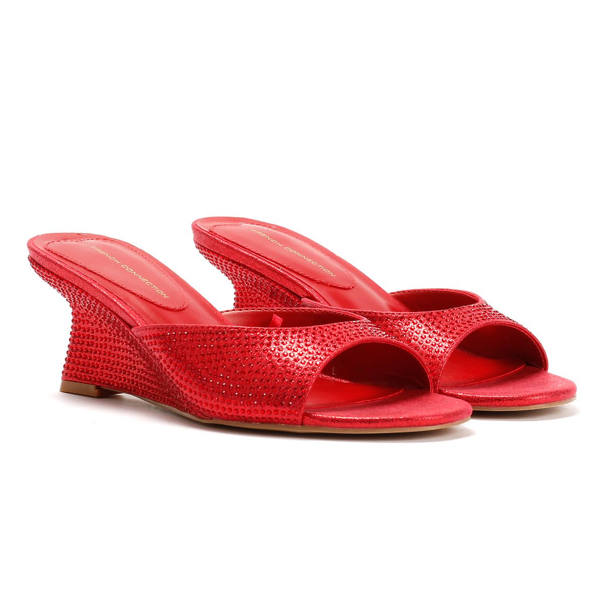 French Connection Tina Rhinestone Women's Red Wedge Sandals