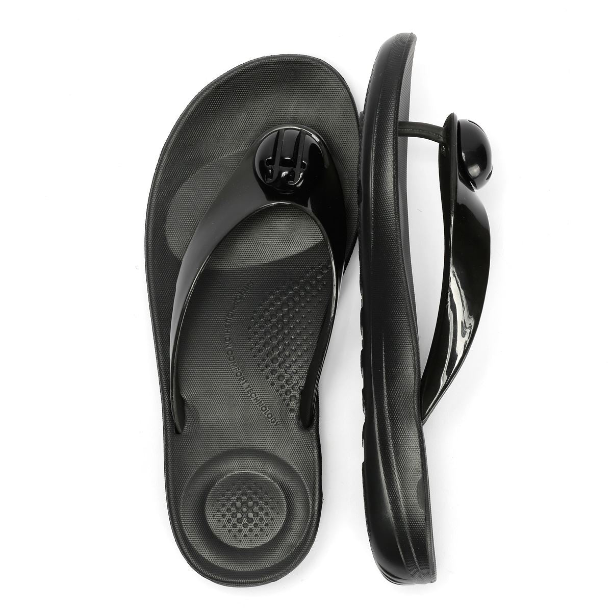 FitFlop Iqushion Glossy Button Women's Black Flip Flops