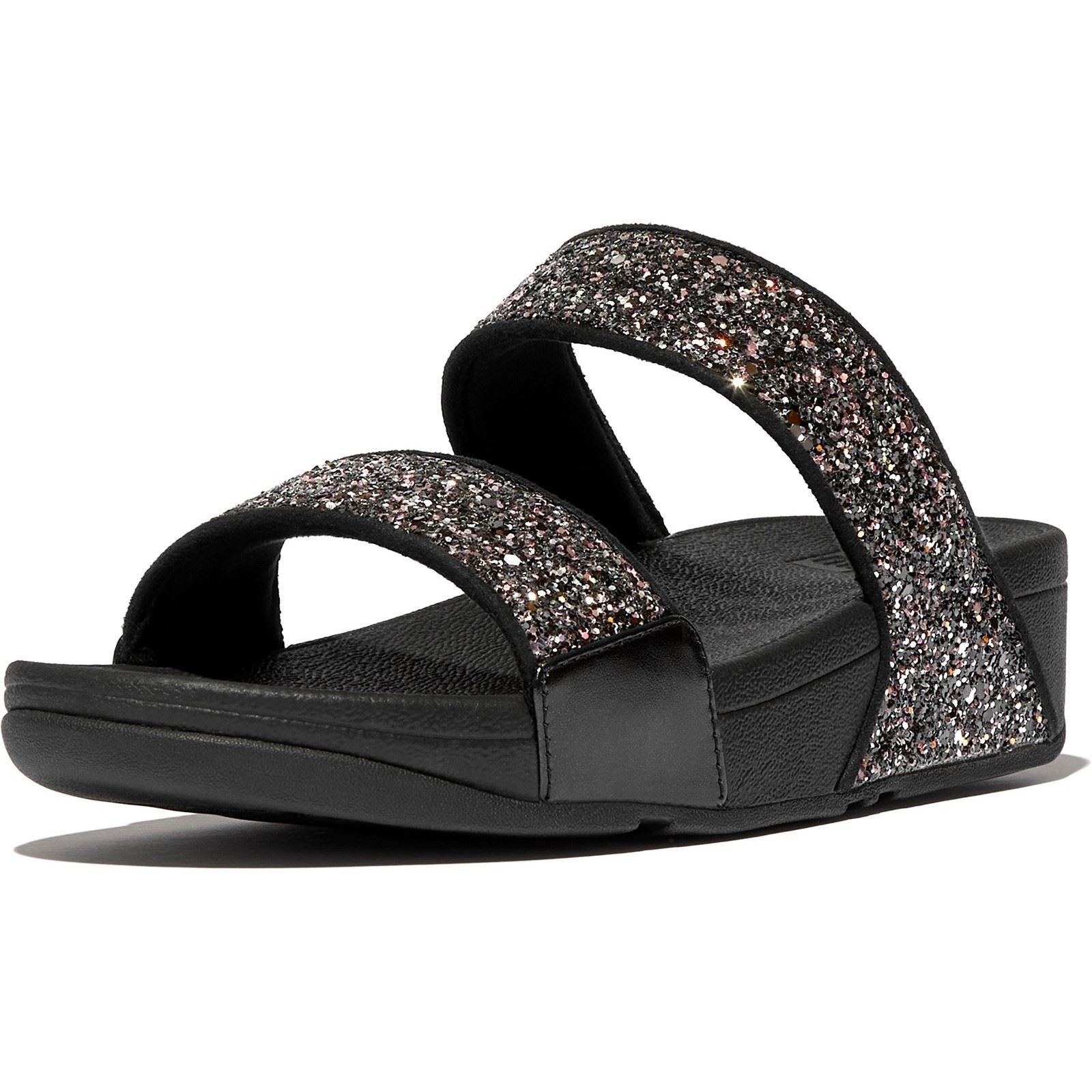 Fitflop Lulu 2 Bar Glitter Polyurethane Women's Black/Multi Sandals