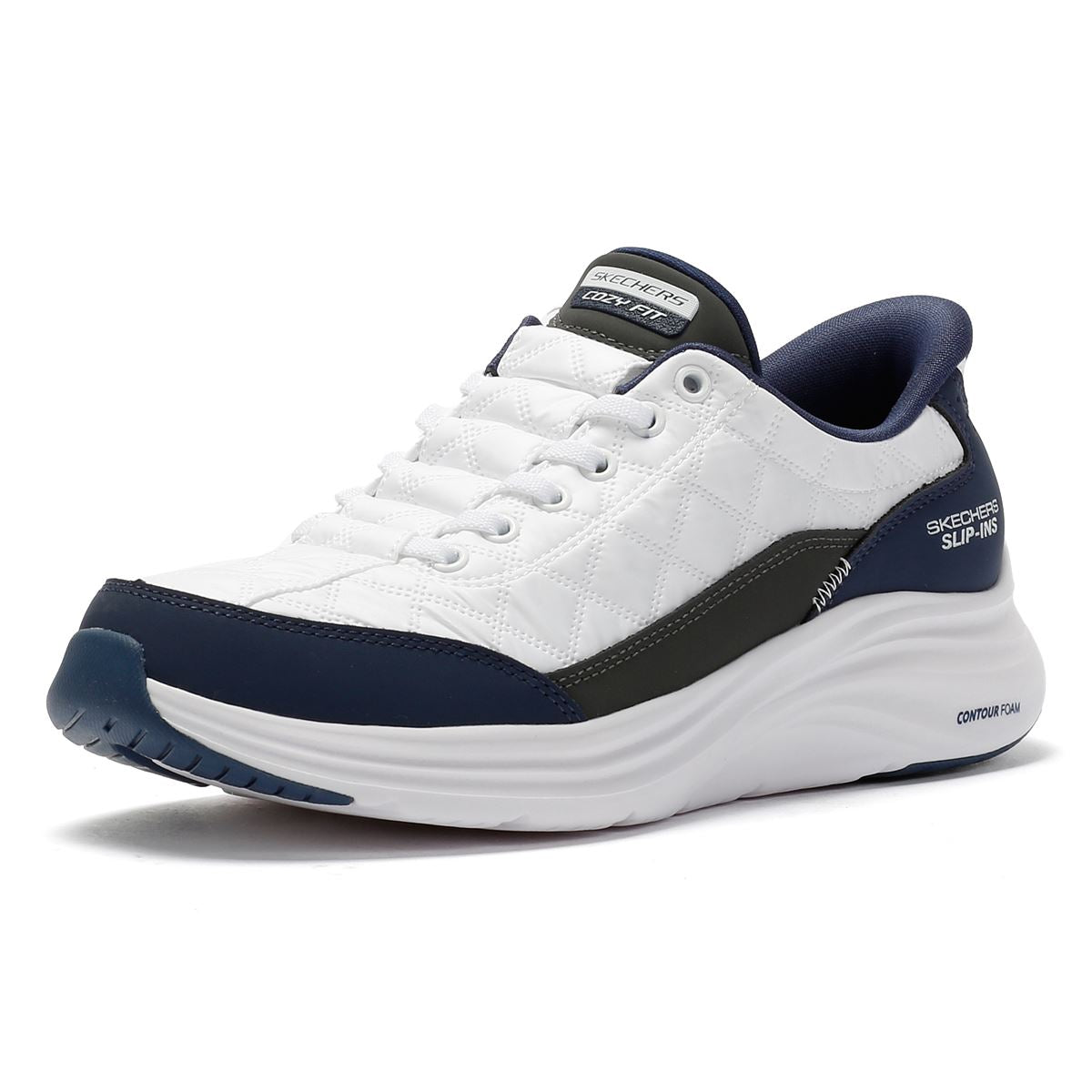 Skechers Slip-Ins Contour Foam Cozy Fit Women's White/Navy Sneakers
