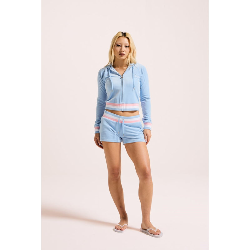 Juicy Couture Velour Stripe Booty Short Polyester Women's Blue Mid-Length Shorts