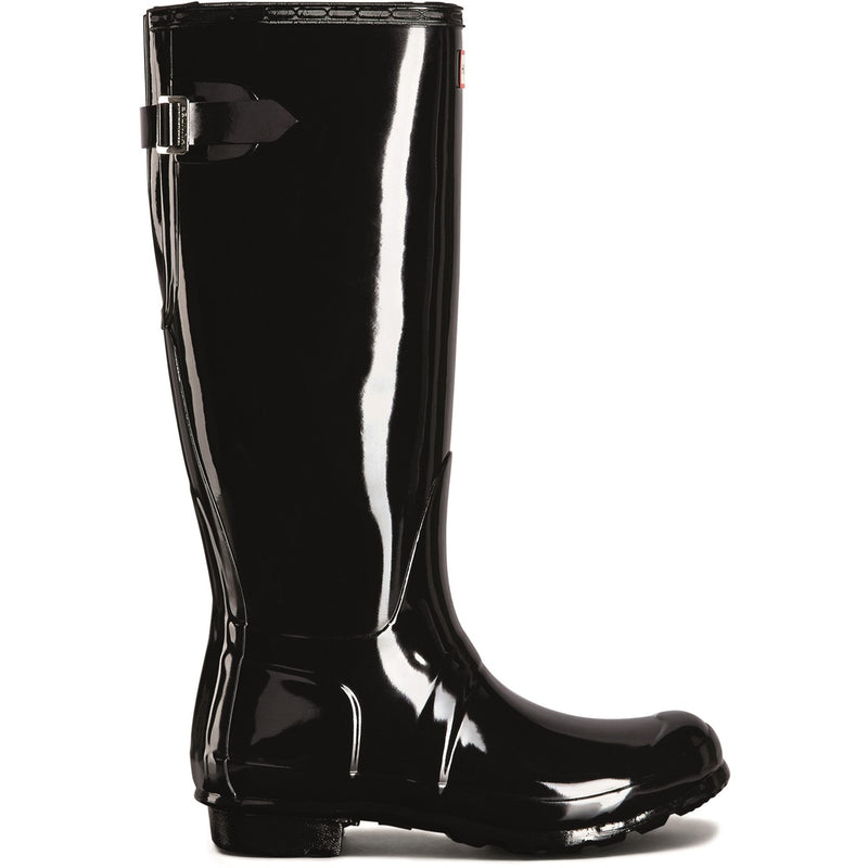 Hunter WFT1001RGL-BLK Tall Back Adjustable Gloss Wellington Boots Female Black