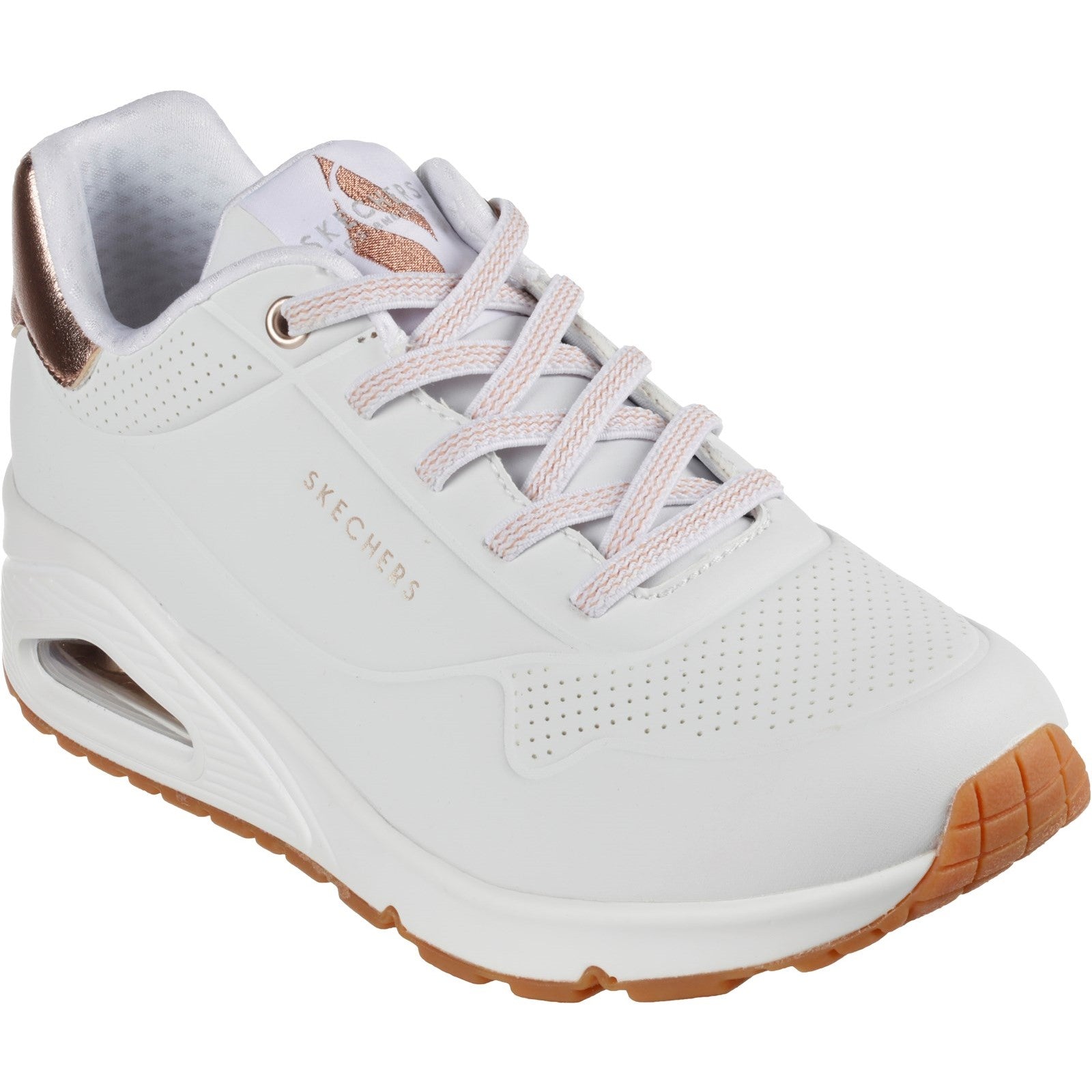 Skechers Womens Uno - Shimmer Away 155196-WHT White Lace Up Shoe