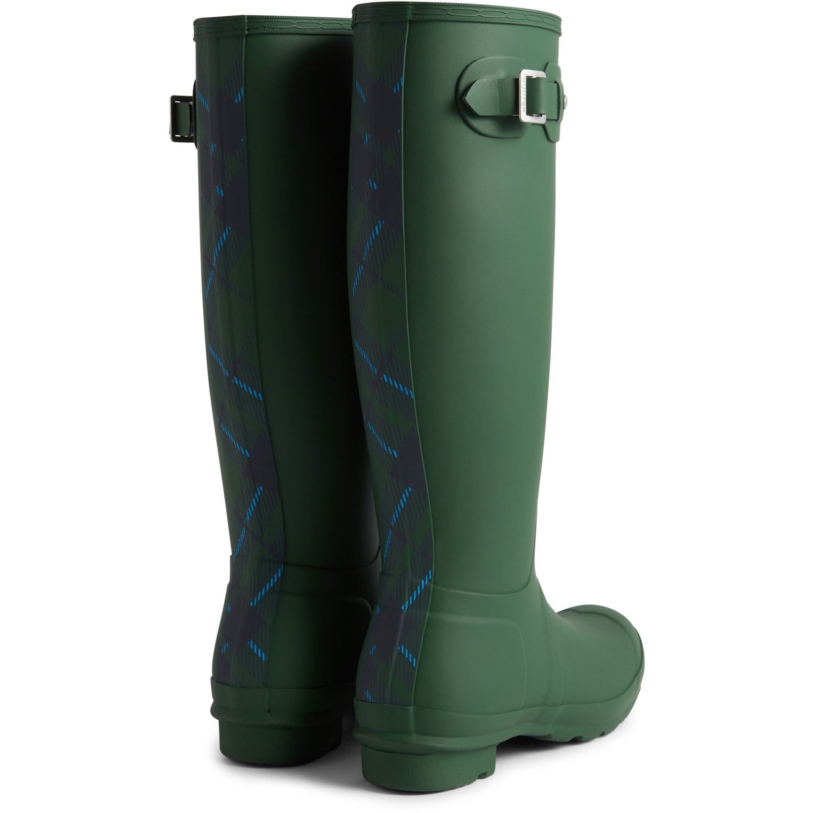 Hunter Womens Green HFRW0005242-HG Original Tall Tartan Back Strap Wellington Boots