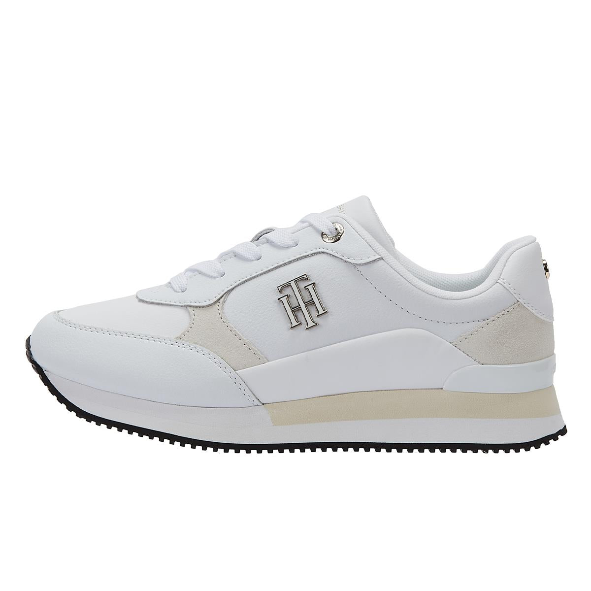 Tommy Hilfiger TH Emboss Metallic Sneaker Womens White/Gold Sneakers