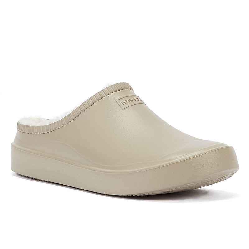 Hunter Bloom Lined Mule Alloy White Clogs
