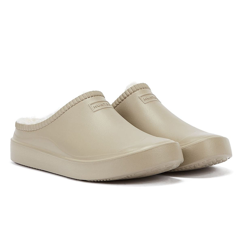 Hunter Bloom Lined Mule Alloy White Clogs