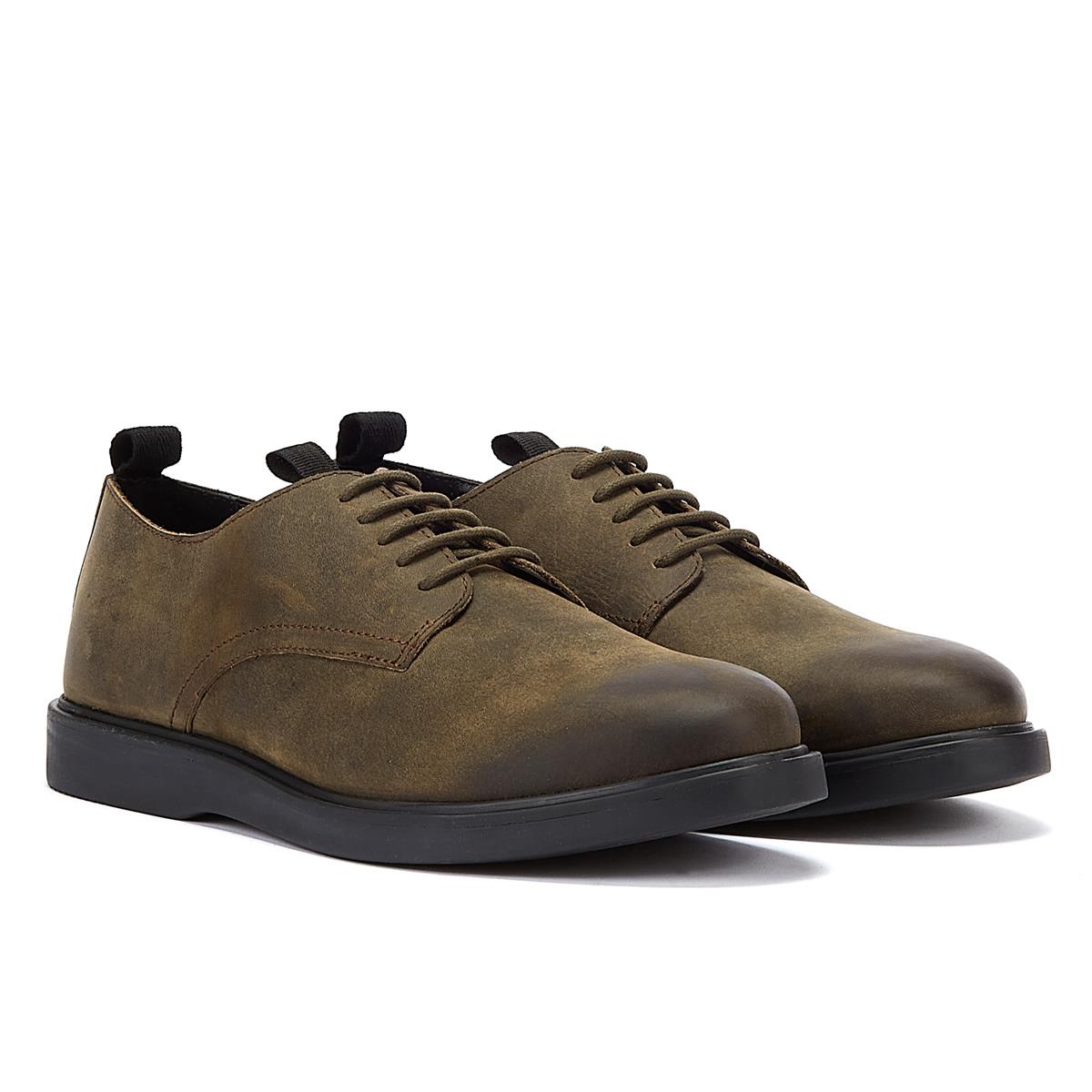 Hudson Barnstable Khaki Leather Men's Green Lace-Up Shoes