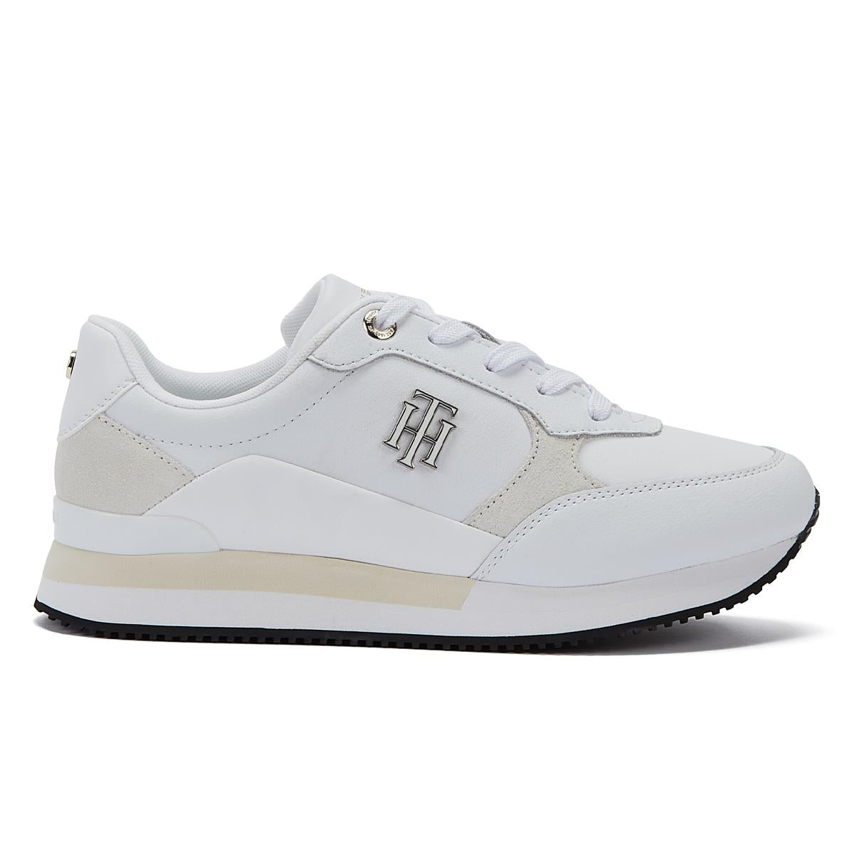 Tommy Hilfiger TH Emboss Metallic Sneaker Womens White/Gold Sneakers