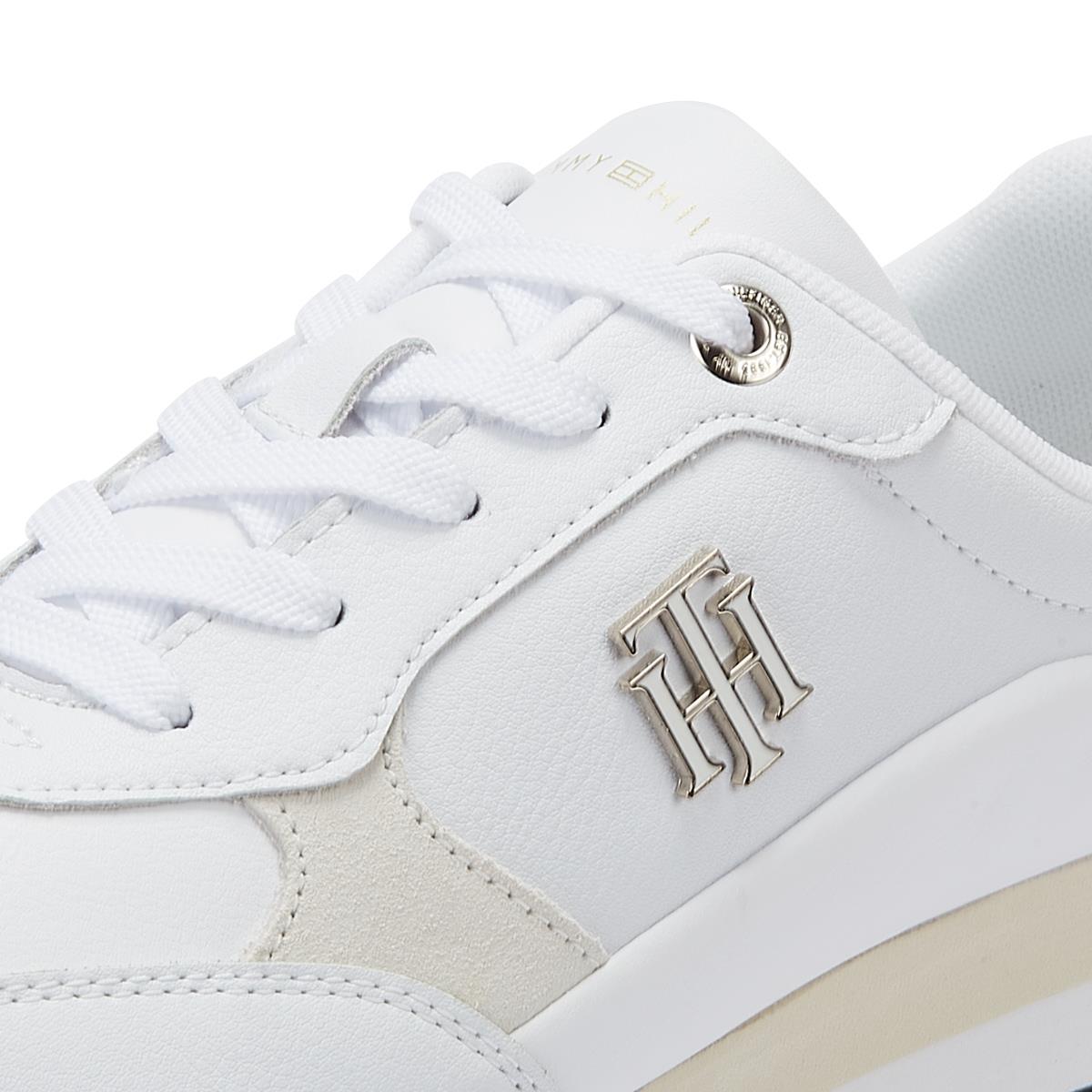 Tommy Hilfiger TH Emboss Metallic Sneaker Womens White/Gold Sneakers