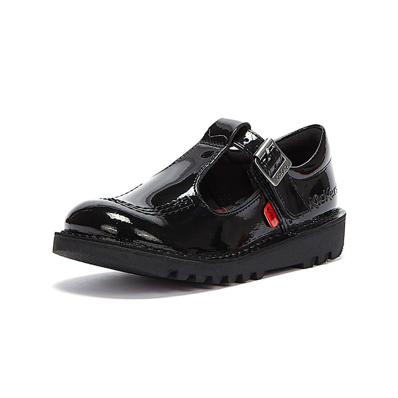 Kickers Junior Black Kick T Bar Patent Leather Shoes