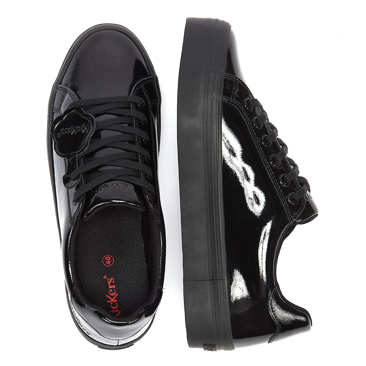Kickers Tovni Stack Patent Leather Womens Black Sneakers